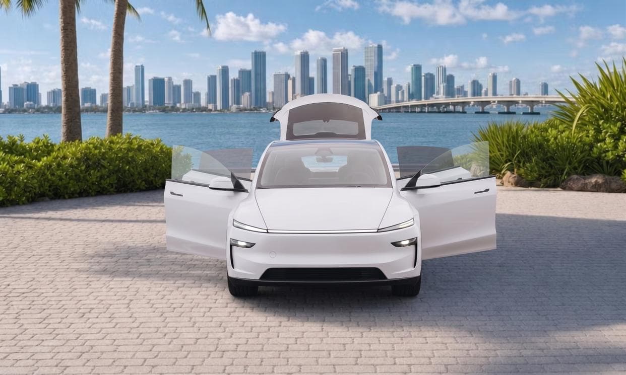 Tesla Model Y in Pearl White for rent in Miami